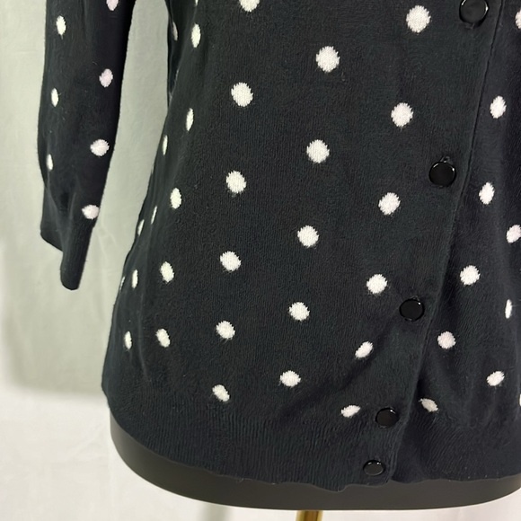Talbots Black & White Polka Dot 3/4 Sleeve Button Front Cardigan - Picture 8 of 16